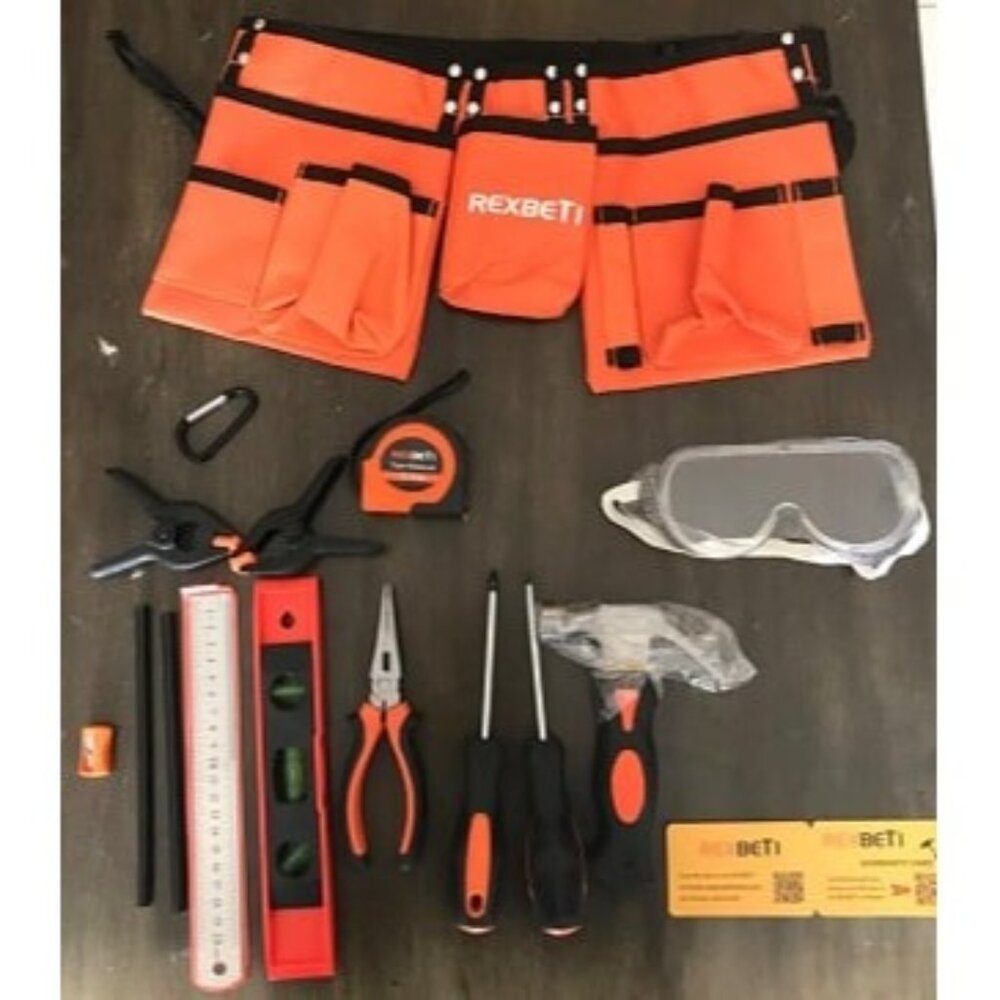 New 18pcs Young Builder's Tool Set with Real Hand Tools, Reinforced Kids Tools